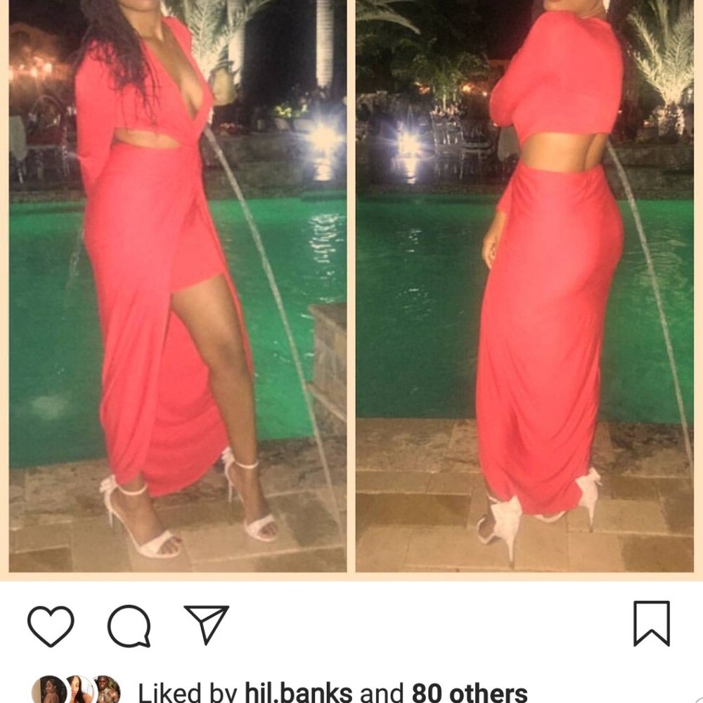 Red open back dress
